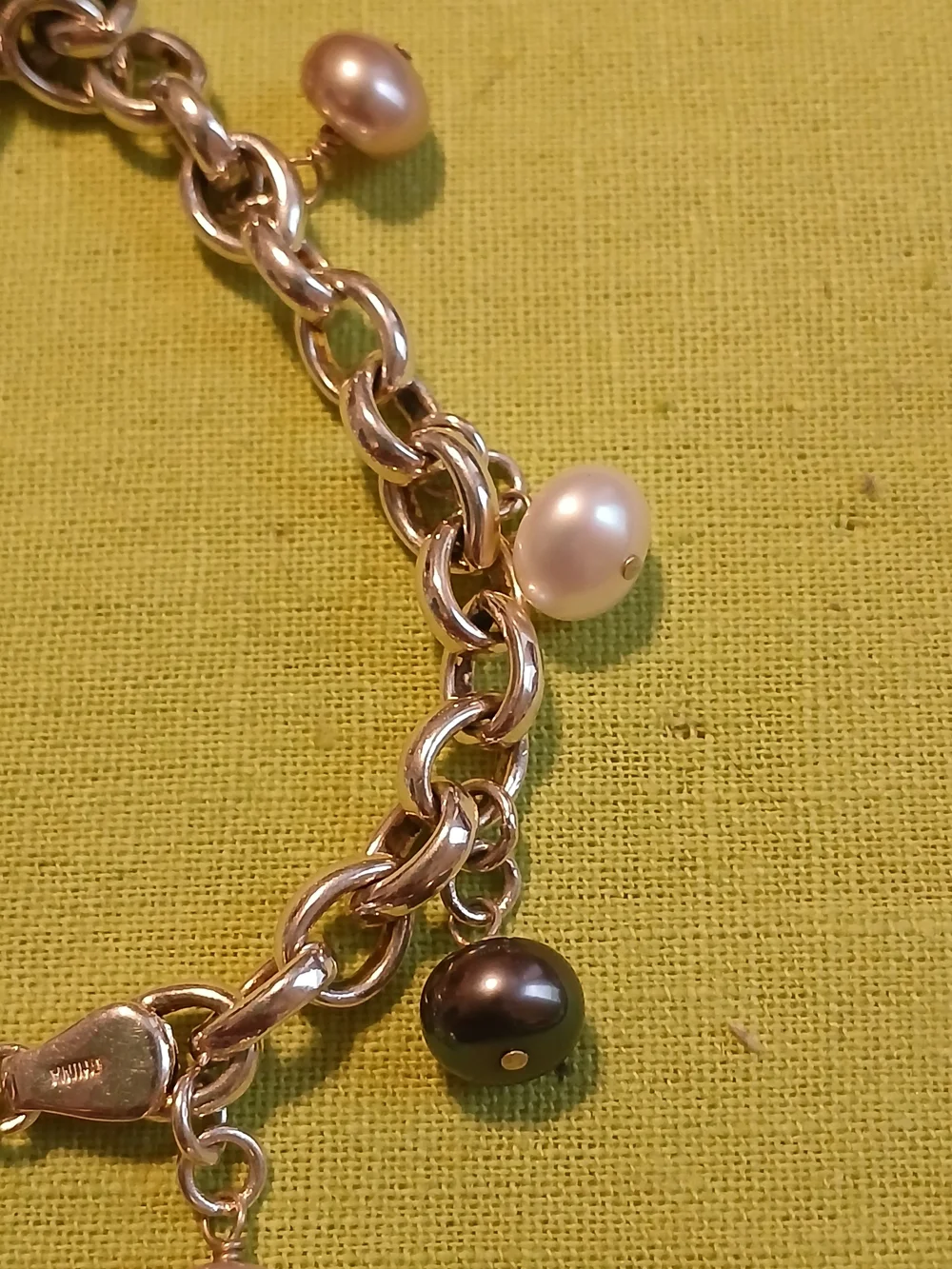 Honora Sterling Silver Chain Bracelet Watch with White and Black Pearls